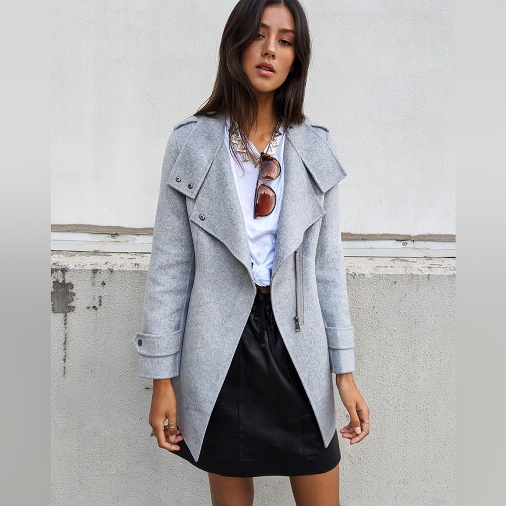 NWOT Belle & Bloom Bad Girl Wool Blend Moto Coat - Grey Marle